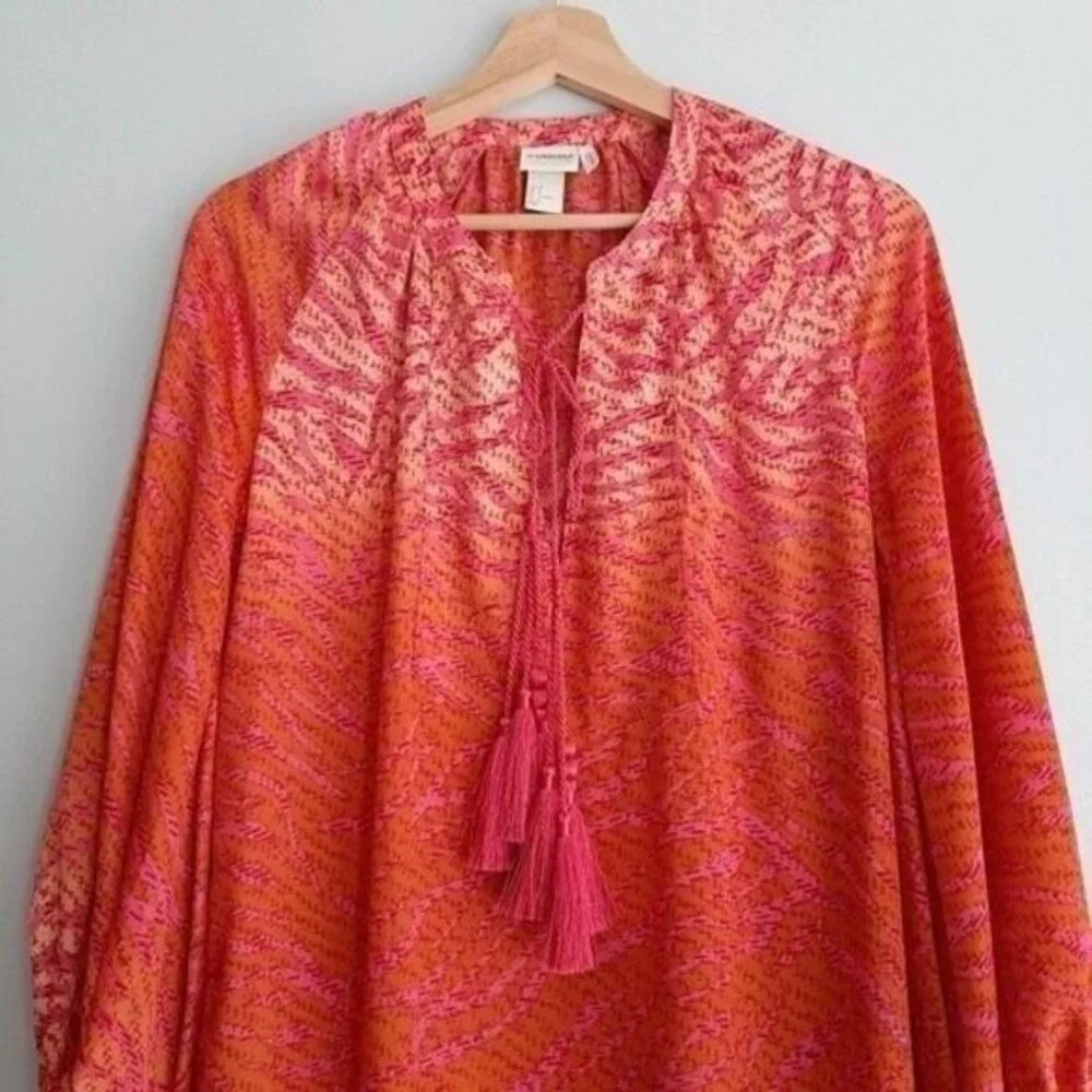 H&M Conscious Hot Pink Tassel Tunic Top Sz 4 - Picture 5 of 14